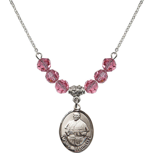 Sterling Silver Pope Francis Birthstone Necklace with Rose Beads - 8451