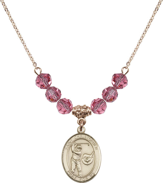 14kt Gold Filled Saint Christopher/Golf Birthstone Necklace with Rose Beads - 8506