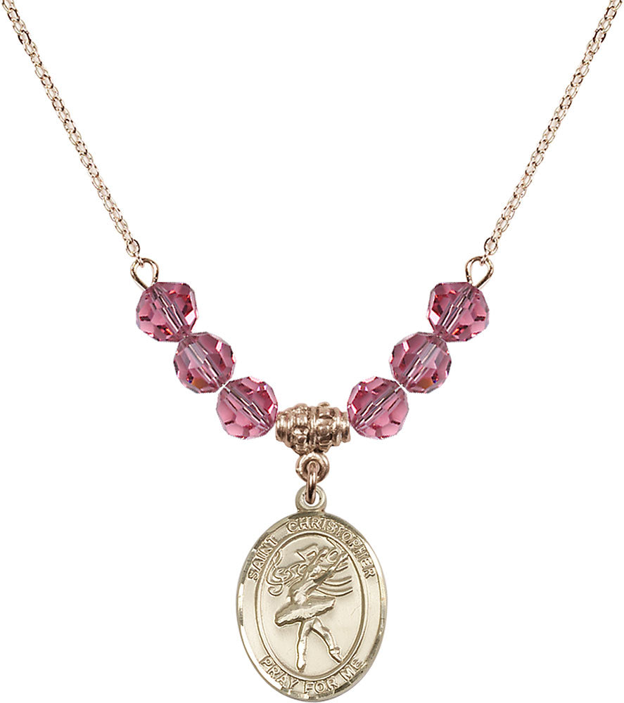 14kt Gold Filled Saint Christopher/Dance Birthstone Necklace with Rose Beads - 8512