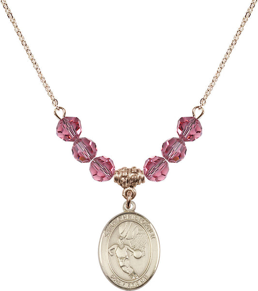 14kt Gold Filled Saint Sebastian/Basketball Birthstone Necklace with Rose Beads - 8602