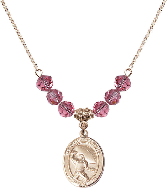 14kt Gold Filled Guardian Angel/Football Birthstone Necklace with Rose Beads - 8701