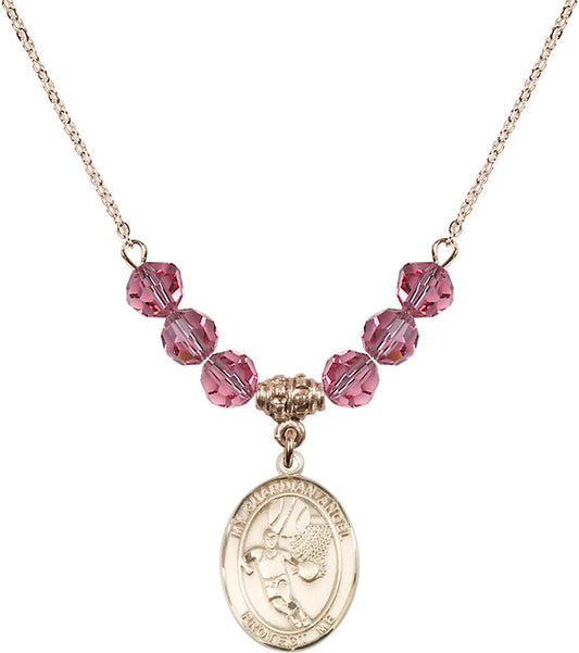 14kt Gold Filled Guardian Angel/Basketball Birthstone Necklace with Rose Beads - 8702