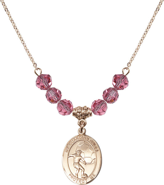 14kt Gold Filled Guardian Angel/Soccer Birthstone Necklace with Rose Beads - 8703