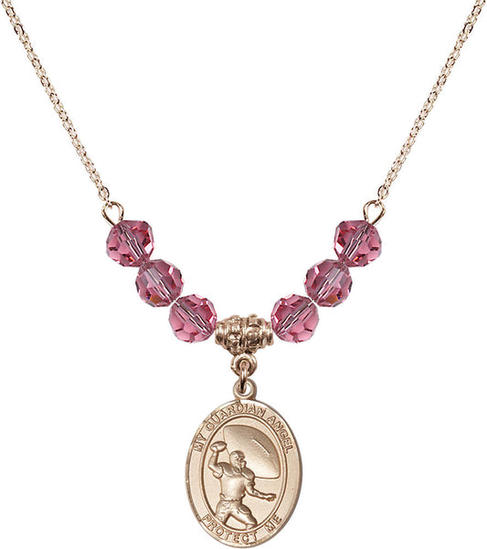 14kt Gold Filled Guardian Angel/Track&Field-Women Birthstone Necklace with Rose Beads - 8710