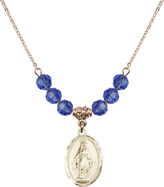 14kt Gold Filled Miraculous Birthstone Necklace with Sapphire Beads - 0015
