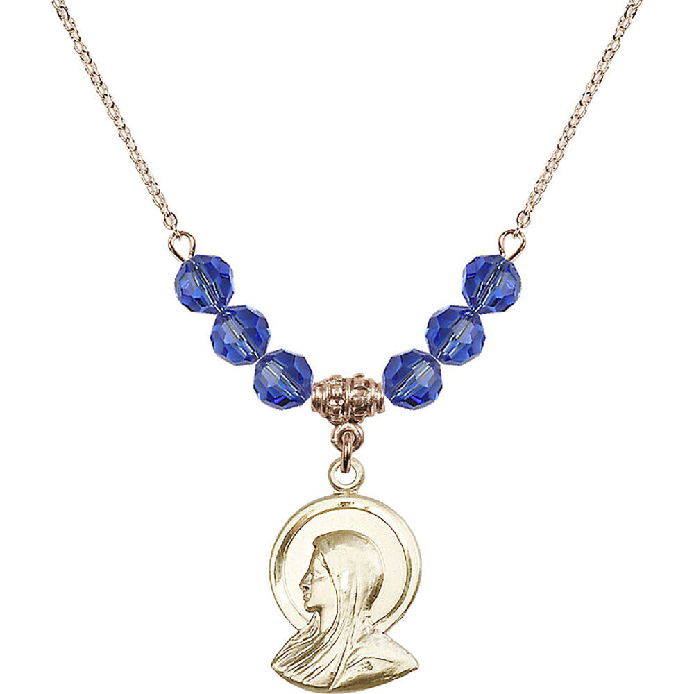 14kt Gold Filled Madonna Birthstone Necklace with Sapphire Beads - 0020