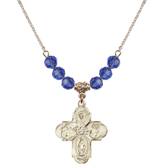 14kt Gold Filled 4-Way Birthstone Necklace with Sapphire Beads - 0043