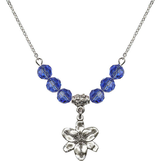 Sterling Silver Chastity Birthstone Necklace with Sapphire Beads - 0088