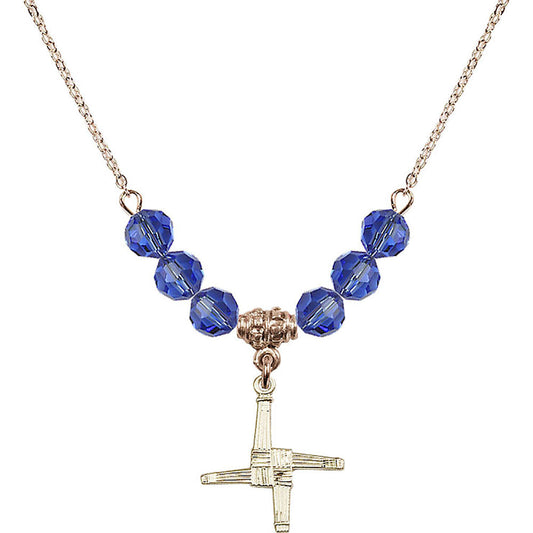 14kt Gold Filled Saint Brigid Cross Birthstone Necklace with Sapphire Beads - 0290