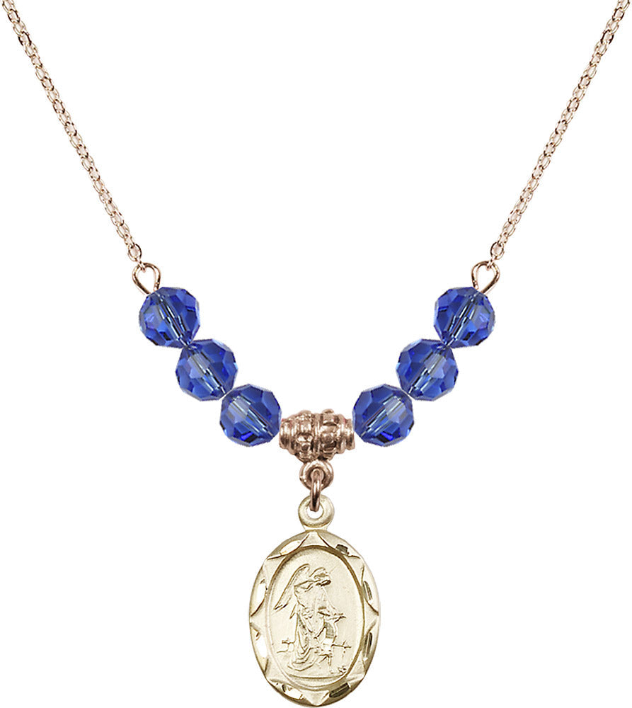 14kt Gold Filled Guardian Angel Birthstone Necklace with Sapphire Beads - 0612