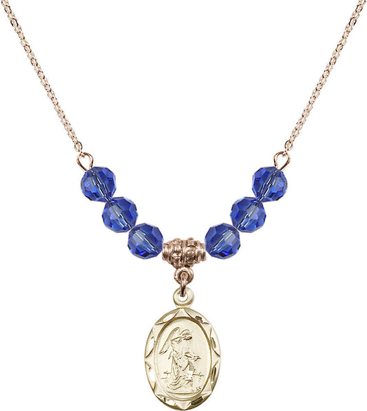 14kt Gold Filled Guardian Angel Birthstone Necklace with Sapphire Beads - 0612