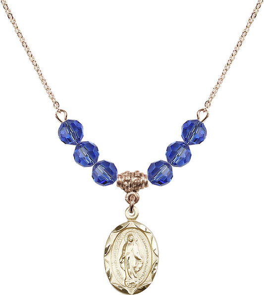 14kt Gold Filled Miraculous Birthstone Necklace with Sapphire Beads - 0612