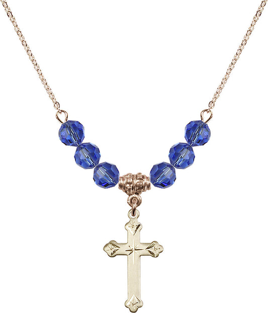 14kt Gold Filled Cross Birthstone Necklace with Sapphire Beads - 0667