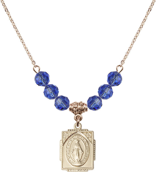 14kt Gold Filled Miraculous Birthstone Necklace with Sapphire Beads - 0804
