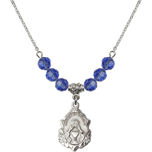 Sterling Silver Mother of a Priest Birthstone Necklace with Sapphire Beads - 0811