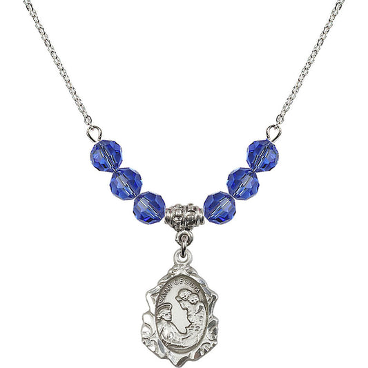 Sterling Silver Saint Cecilia Birthstone Necklace with Sapphire Beads - 0822