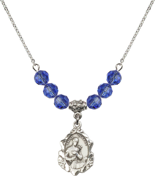 Sterling Silver Saint Gerard Birthstone Necklace with Sapphire Beads - 0822