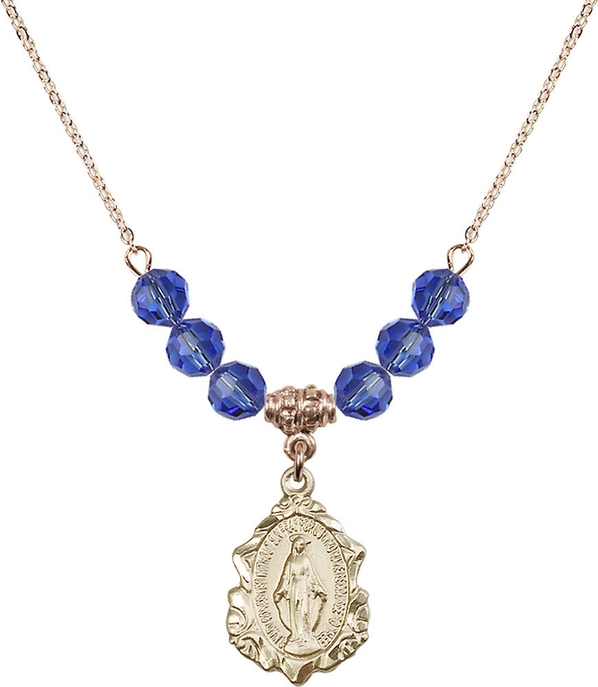14kt Gold Filled Miraculous Birthstone Necklace with Sapphire Beads - 0822