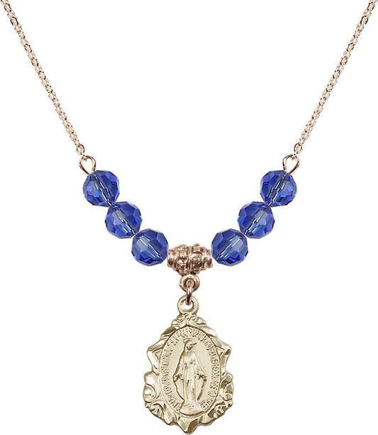 14kt Gold Filled Miraculous Birthstone Necklace with Sapphire Beads - 0822