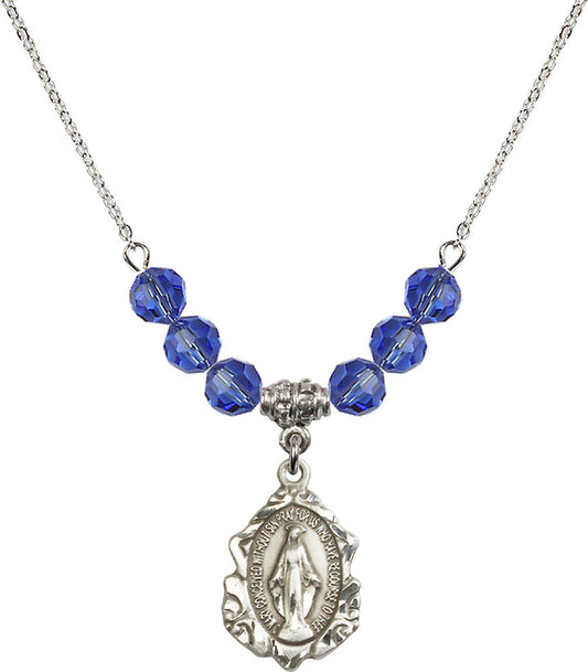 Sterling Silver Miraculous Birthstone Necklace with Sapphire Beads - 0822