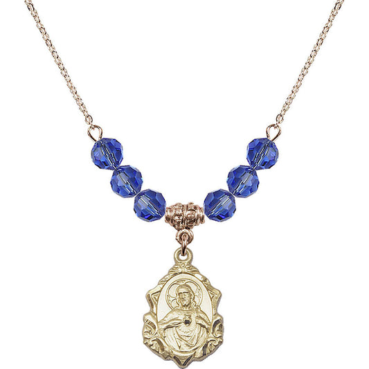 14kt Gold Filled Scapular Birthstone Necklace with Sapphire Beads - 0822
