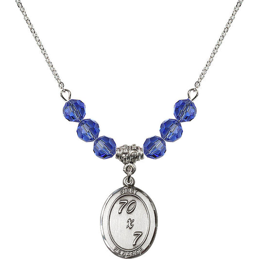 Sterling Silver First Penance Birthstone Necklace with Sapphire Beads - 0867