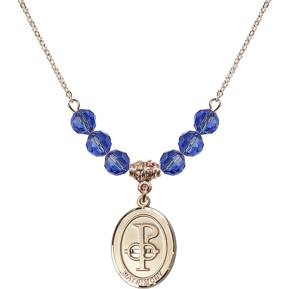 14kt Gold Filled Matrimony Birthstone Necklace with Sapphire Beads - 0869