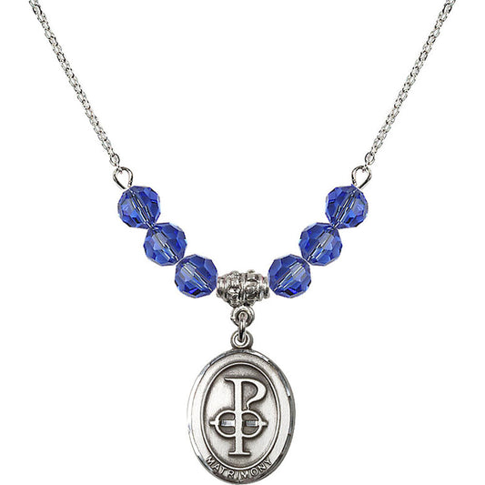 Sterling Silver Matrimony Birthstone Necklace with Sapphire Beads - 0869