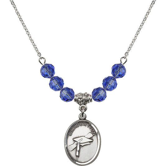 Sterling Silver Graduation Birthstone Necklace with Sapphire Beads - 0872