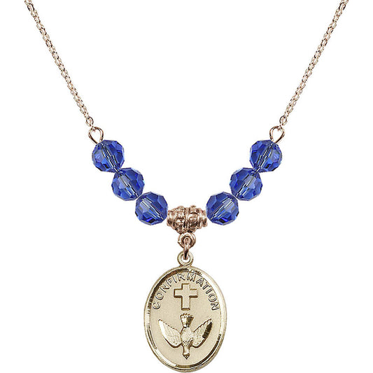 14kt Gold Filled Confirmation Birthstone Necklace with Sapphire Beads - 0873