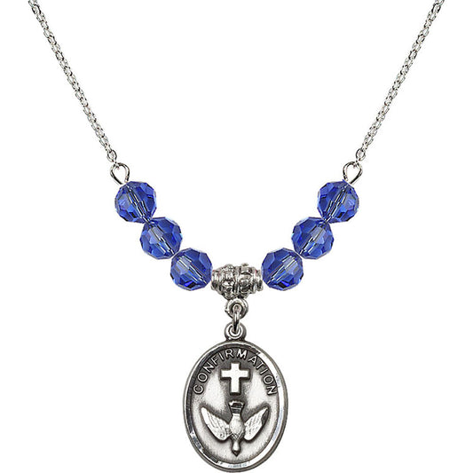 Sterling Silver Confirmation Birthstone Necklace with Sapphire Beads - 0873