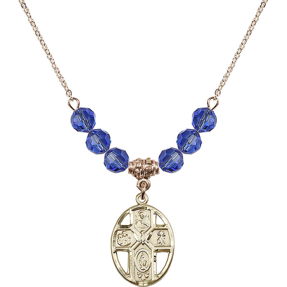 14kt Gold Filled 5-Way / Holy Spirit Birthstone Necklace with Sapphire Beads - 0880