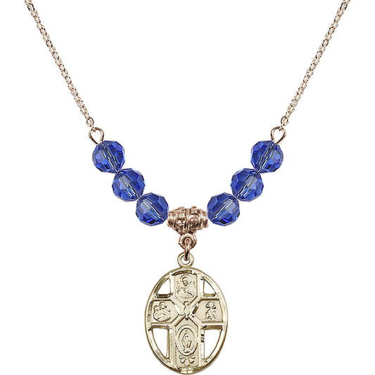 14kt Gold Filled 5-Way / Holy Spirit Birthstone Necklace with Sapphire Beads - 0880