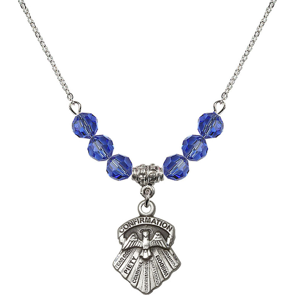 Sterling Silver Seven Gifts Birthstone Necklace with Sapphire Beads - 0886