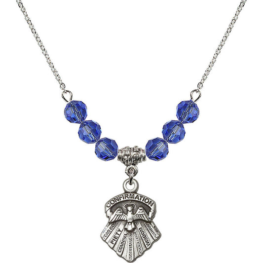 Sterling Silver Seven Gifts Birthstone Necklace with Sapphire Beads - 0886