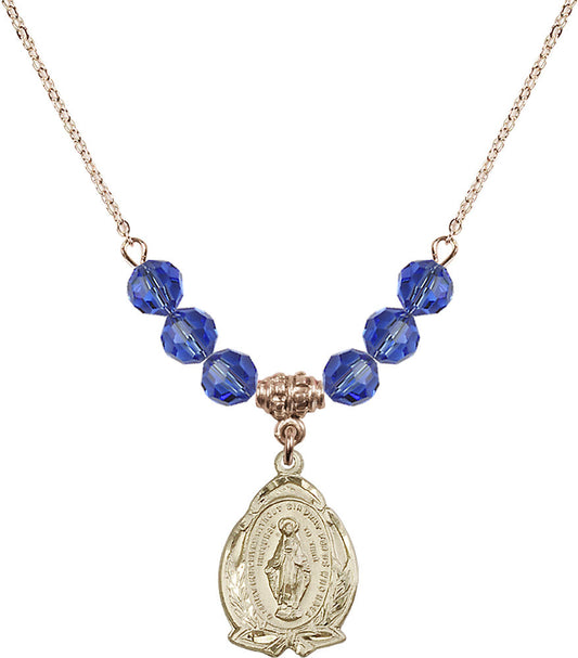 14kt Gold Filled Miraculous Birthstone Necklace with Sapphire Beads - 1481