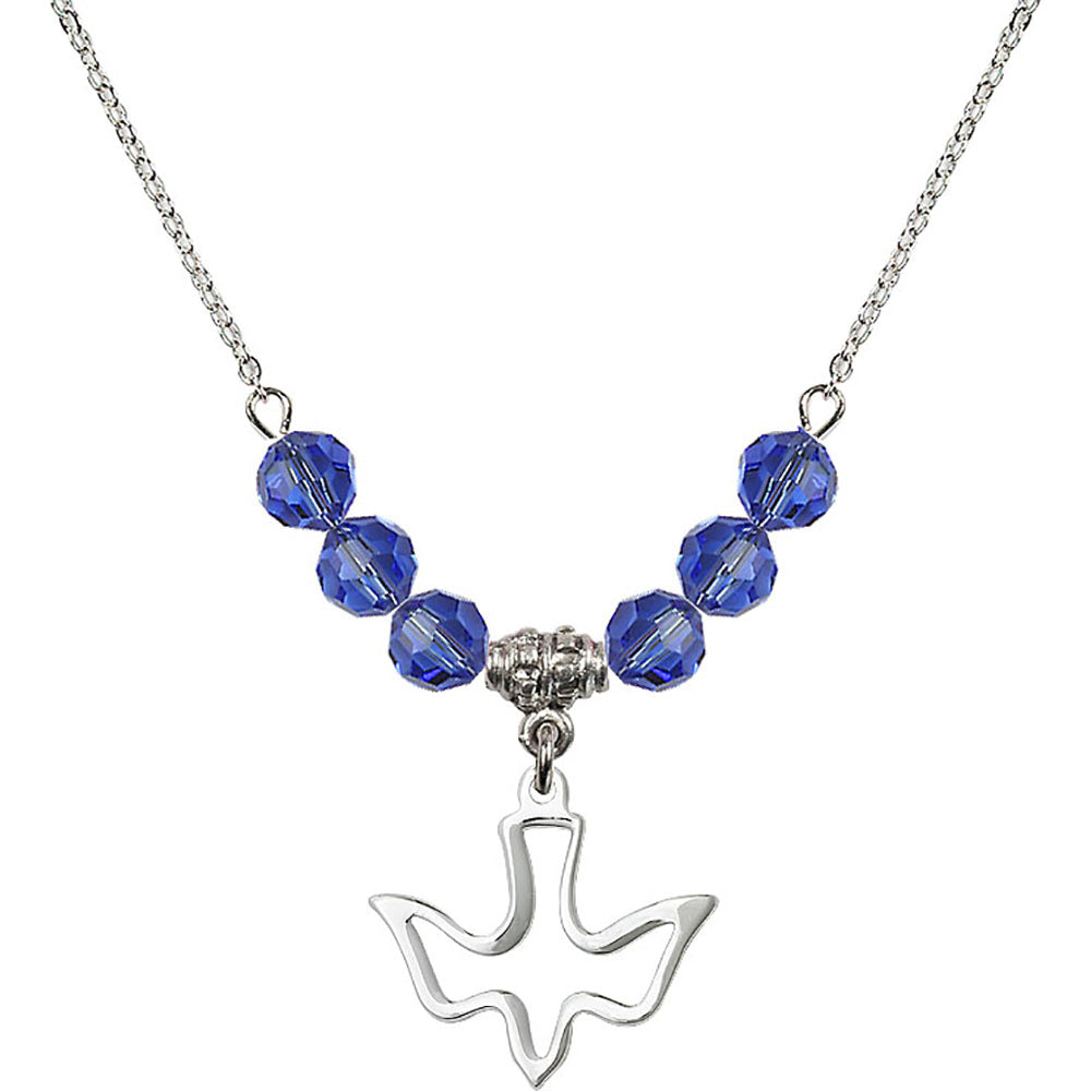 Sterling Silver Holy Spirit Birthstone Necklace with Sapphire Beads - 1510