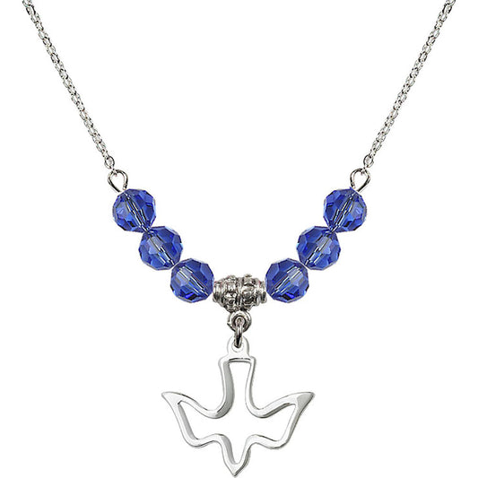 Sterling Silver Holy Spirit Birthstone Necklace with Sapphire Beads - 1510