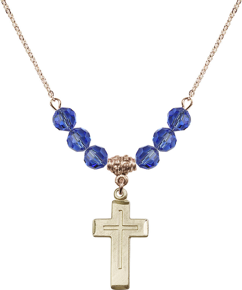 14kt Gold Filled Cross Birthstone Necklace with Sapphire Beads - 1529