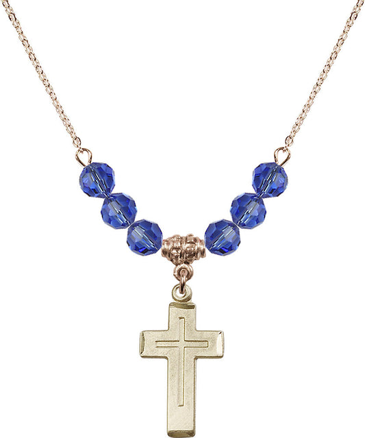 14kt Gold Filled Cross Birthstone Necklace with Sapphire Beads - 1529
