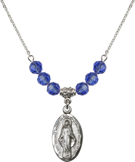 Sterling Silver Miraculous Birthstone Necklace with Sapphire Beads - 1615