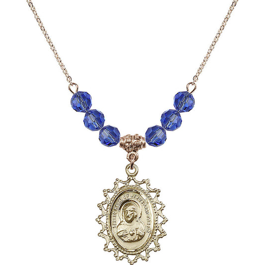 14kt Gold Filled Scapular Birthstone Necklace with Sapphire Beads - 1619