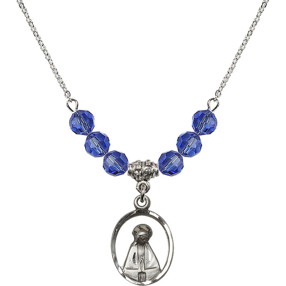 Sterling Silver Madonna Birthstone Necklace with Sapphire Beads - 1626
