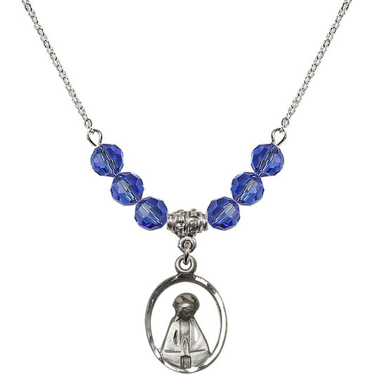 Sterling Silver Madonna Birthstone Necklace with Sapphire Beads - 1626