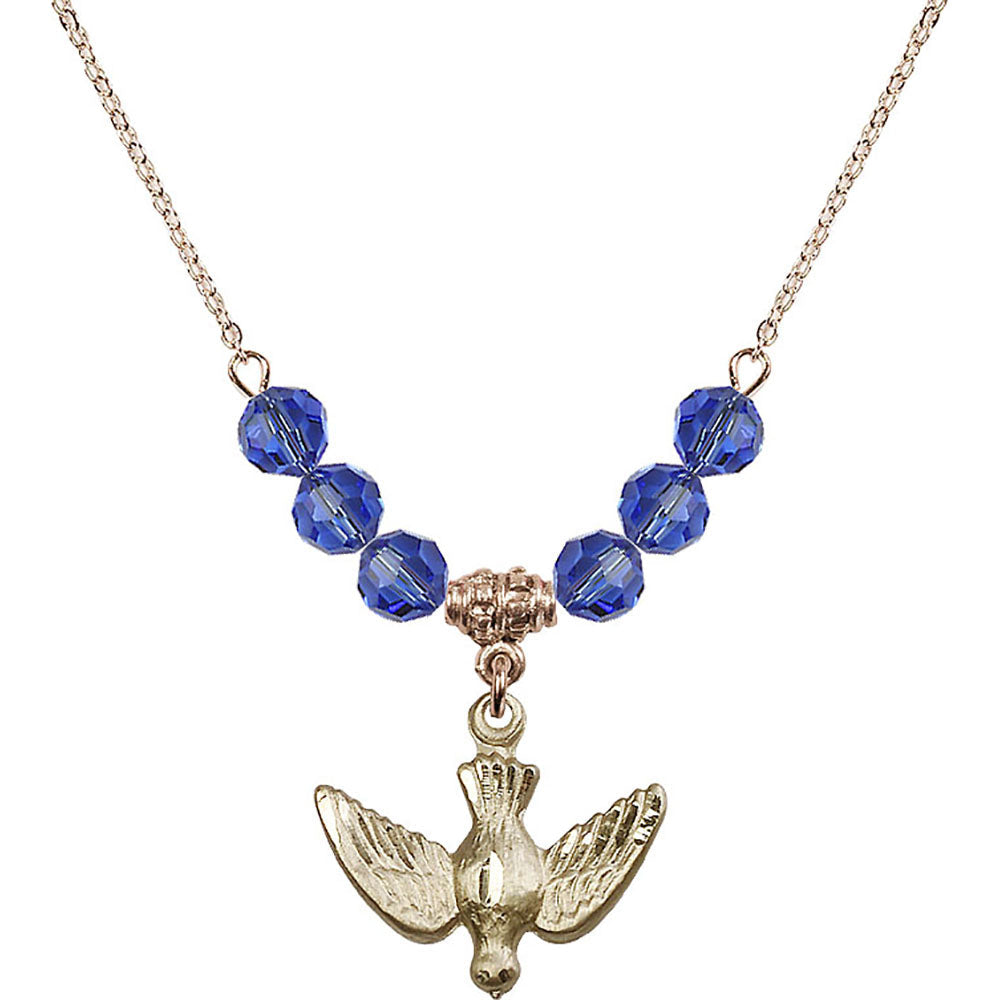 14kt Gold Filled Holy Spirit Birthstone Necklace with Sapphire Beads - 1628