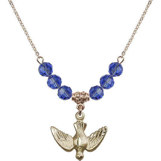 14kt Gold Filled Holy Spirit Birthstone Necklace with Sapphire Beads - 1628