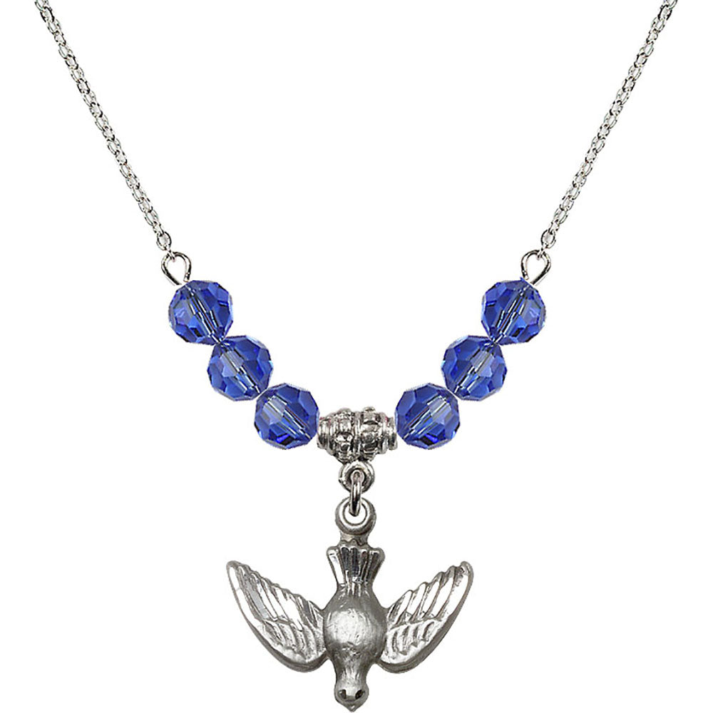 Sterling Silver Holy Spirit Birthstone Necklace with Sapphire Beads - 1628