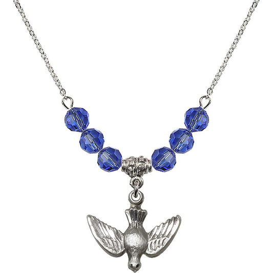 Sterling Silver Holy Spirit Birthstone Necklace with Sapphire Beads - 1628
