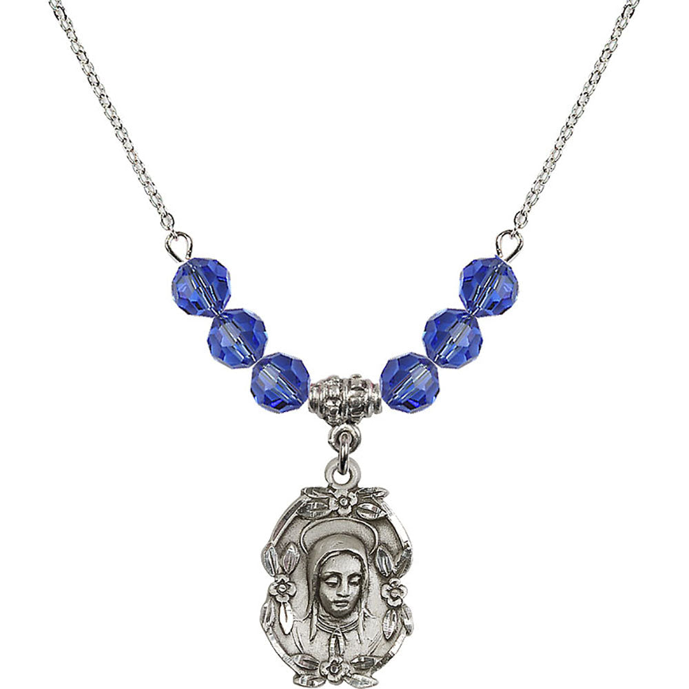 Sterling Silver Madonna Birthstone Necklace with Sapphire Beads - 1647