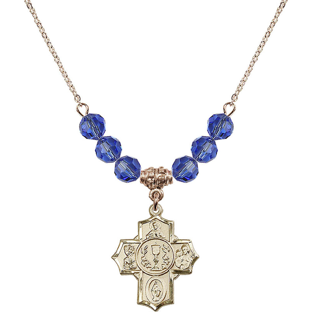 14kt Gold Filled Communion/5-Way Birthstone Necklace with Sapphire Beads - 2004